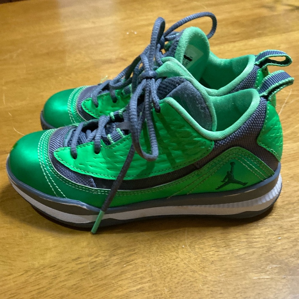 Air Jordan Vibrant Green and Gray Kids Sneakers